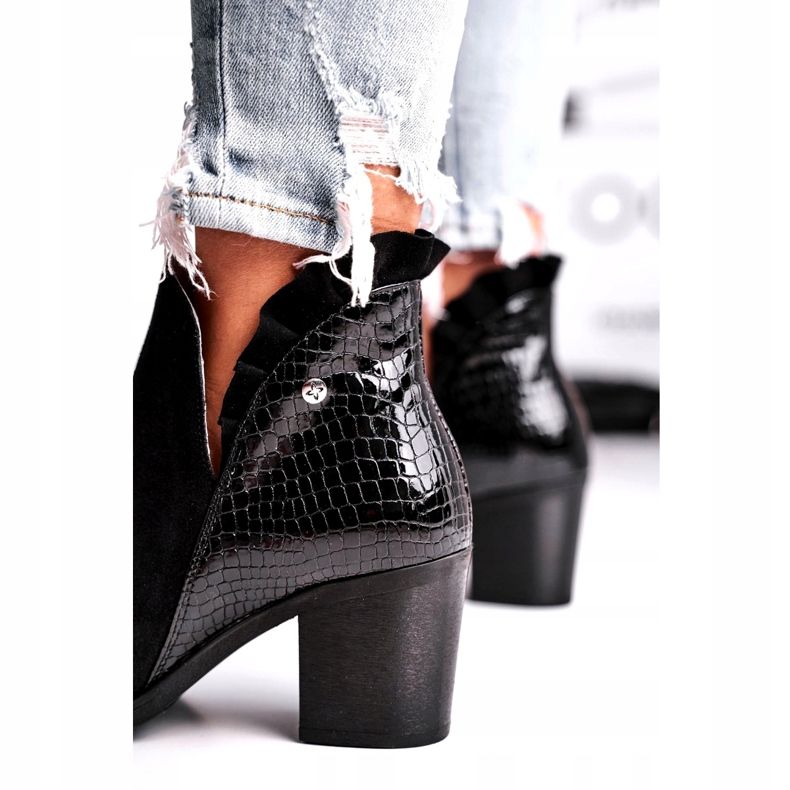 Damskor på häl, läderfjäder Maciejka svart 04833-01 1