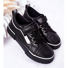 Barnskinnsneakers med kardborreband Big Star HH374029 Svart 2