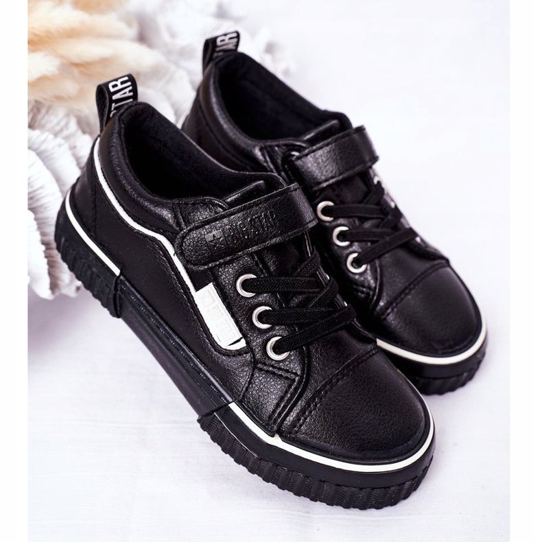 Barnskinnsneakers med kardborreband Big Star HH374029 Svart 2