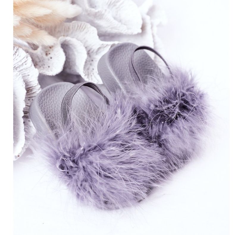 FR1 Barns gummi tofflor med päls Ljusgrå Skylar 2