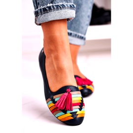 Maciejka läderballerinor med fransar Marinblå 04016-17 mångfärgad 3