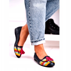 Maciejka läderballerinor med fransar Marinblå 04016-17 mångfärgad 2