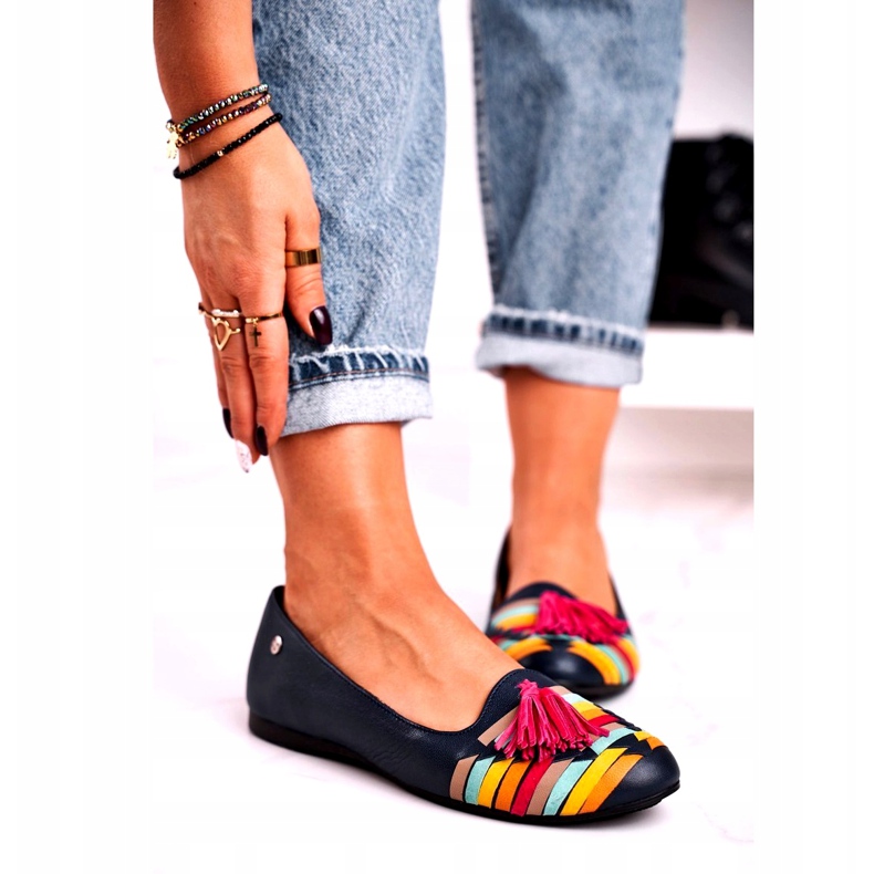 Maciejka läderballerinor med fransar Marinblå 04016-17 mångfärgad 1