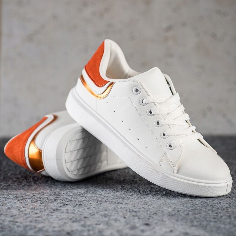 SHELOVET Sneakers med orange insats vit 1