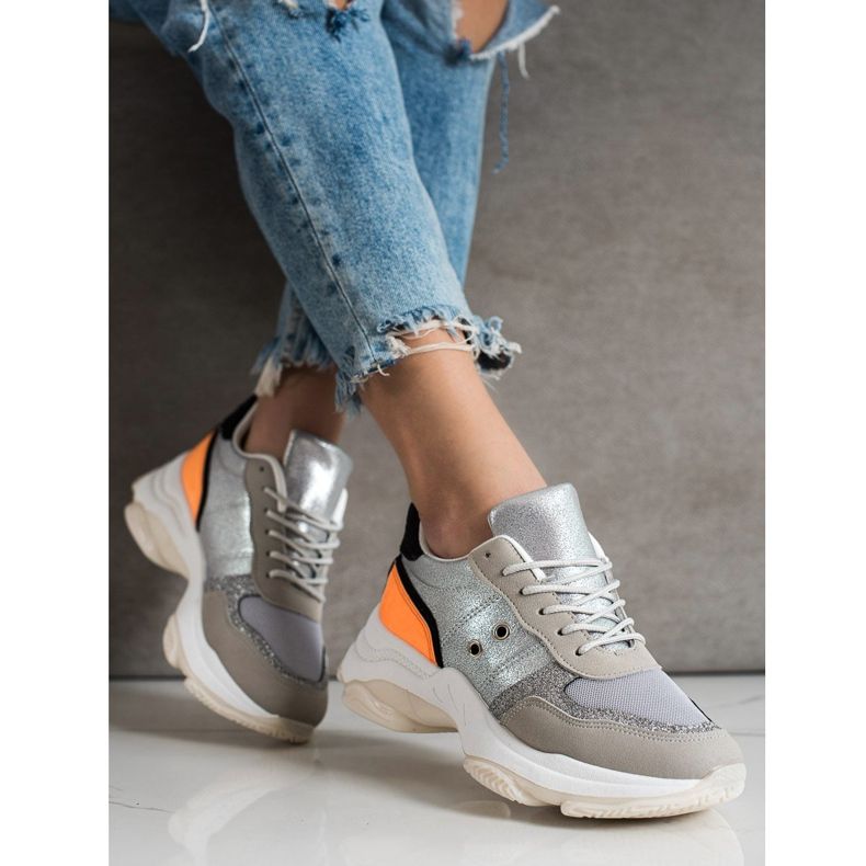 SHELOVET Bekväma trendiga sneakers silver- mångfärgad 2
