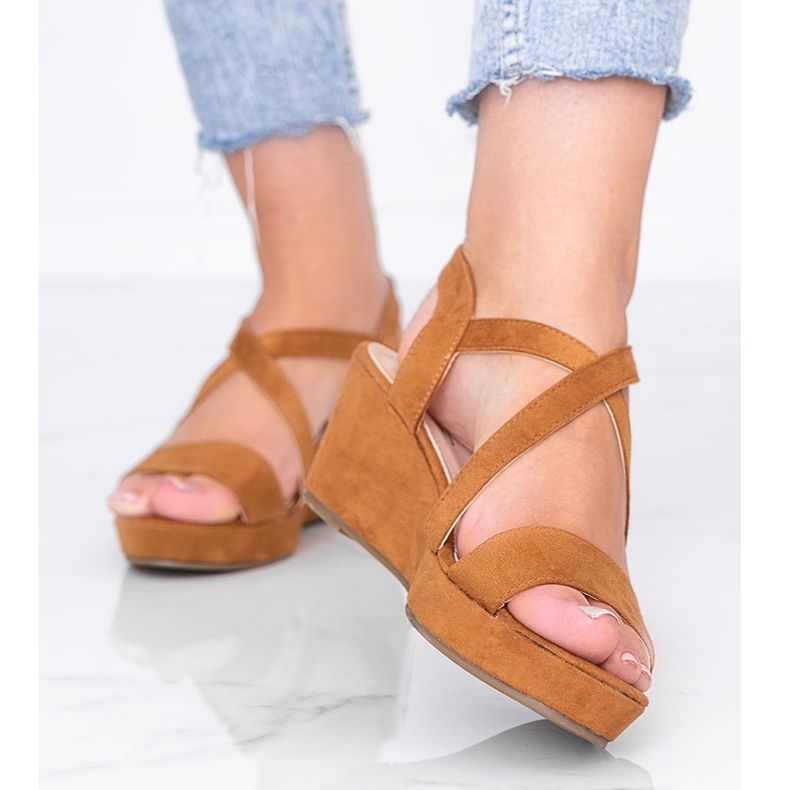 Camel Bianco sandaler med kilar brun 1