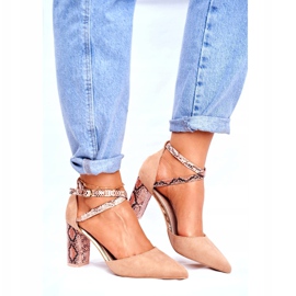 S.Barski Kvinnors pumpar på en häl orm Beige tillsammans brun 2