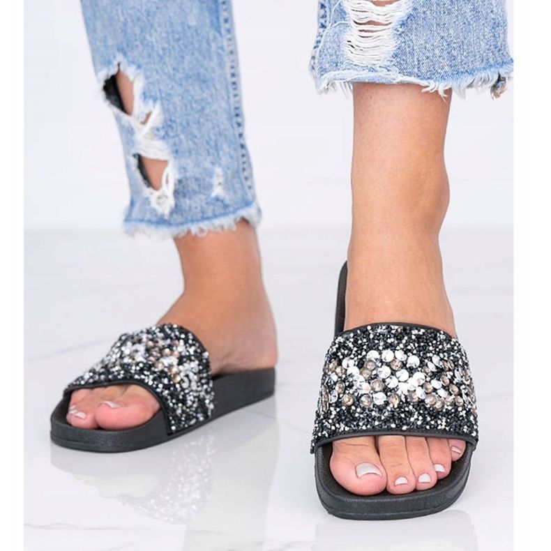 Svarta Bling Bling tofflor för kvinnor 1