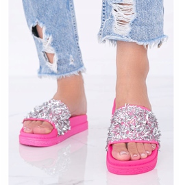 Love Bling rosa neon tofflor med cubic zirconia 1