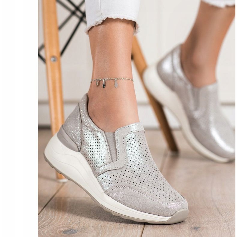 Goodin Läder Sneakers Med Glitter beige 2