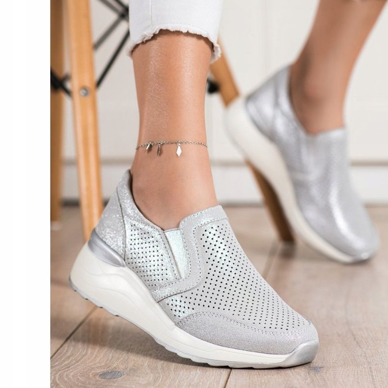 Goodin Läder Sneakers Med Glitter grå 1