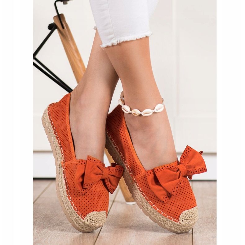 Mannika Openwork Espadrilles med en rosett orange 1