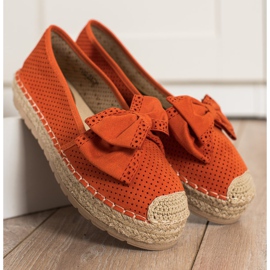 Mannika Openwork Espadrilles med en rosett orange 2