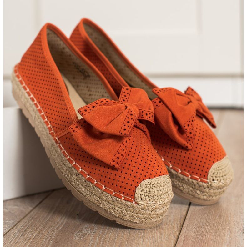 Mannika Openwork Espadrilles med en rosett orange 2