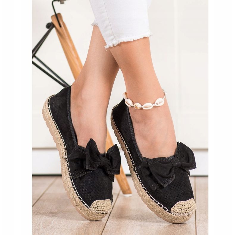 Mannika Openwork Espadrilles med en rosett svart 1