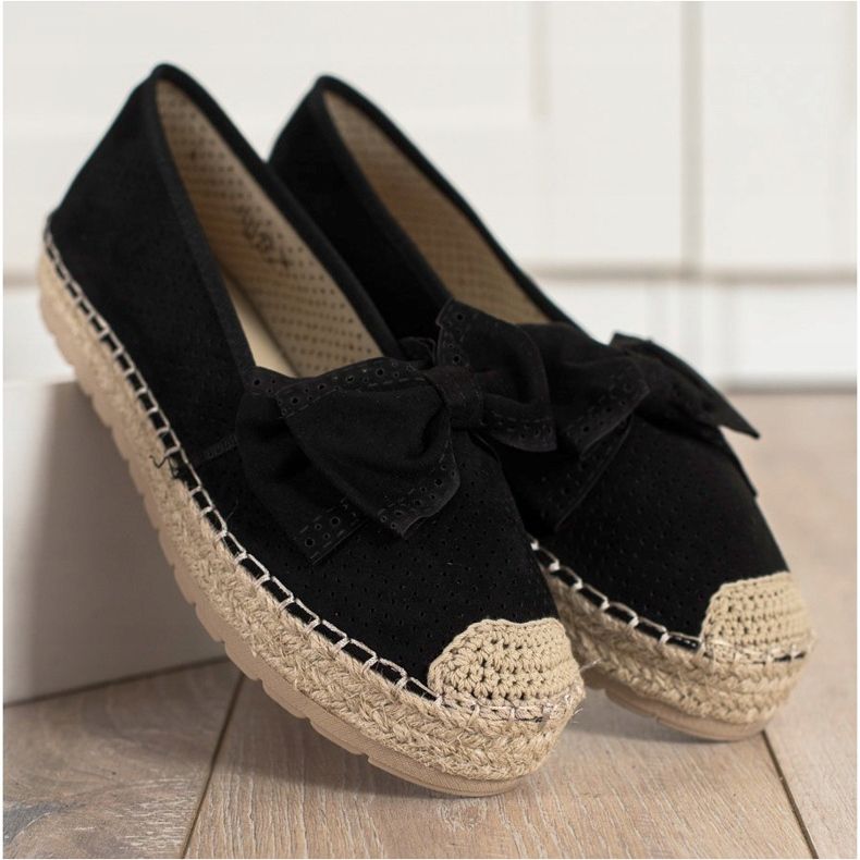 Mannika Openwork Espadrilles med en rosett svart 2