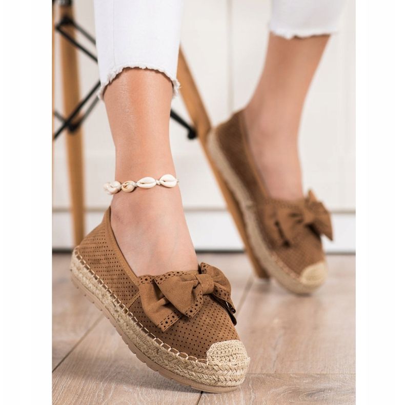 Mannika Openwork Espadrilles med en rosett brun 1