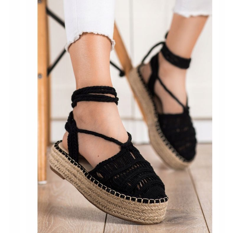 Small Swan Knutna Espadrilles -sandaler svart 1