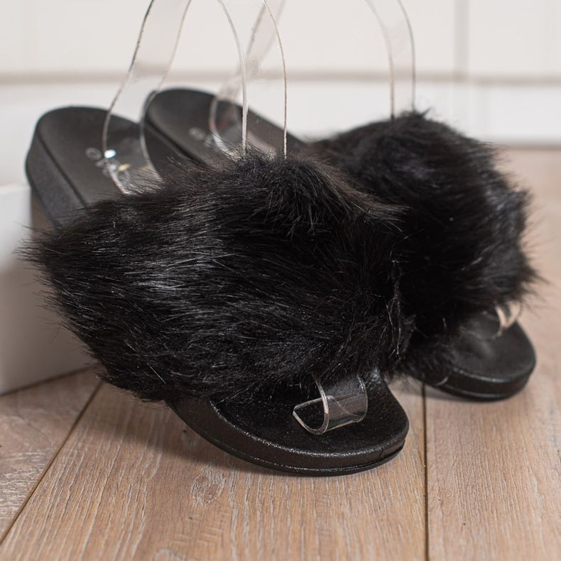 Evento Tofflor Med Päls svart 2