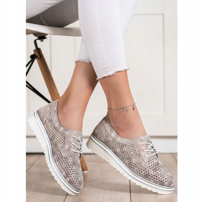 Goodin Openwork läderskor beige brun gyllene 1