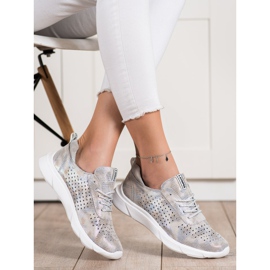 Goodin Glänsande lädersneakers beige grå gyllene 2