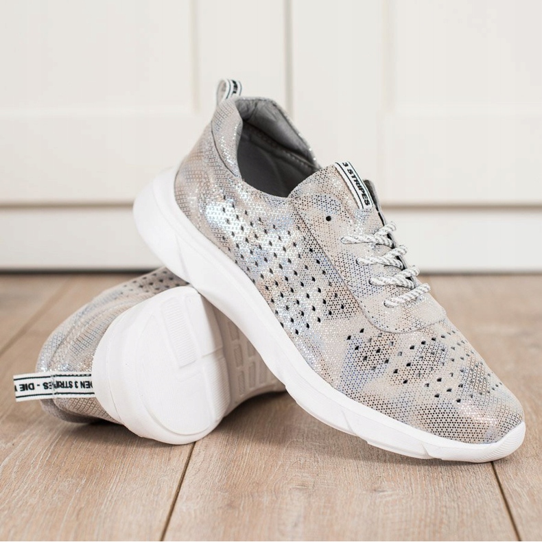 Goodin Glänsande lädersneakers beige grå gyllene 1