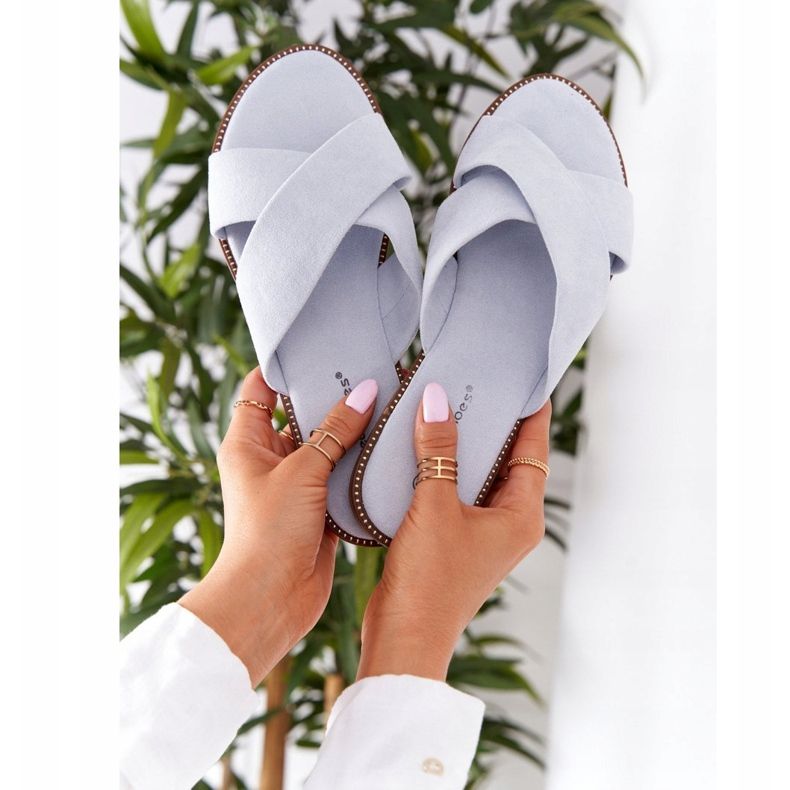 Dam Velour Tofflor Blå Edesa 2