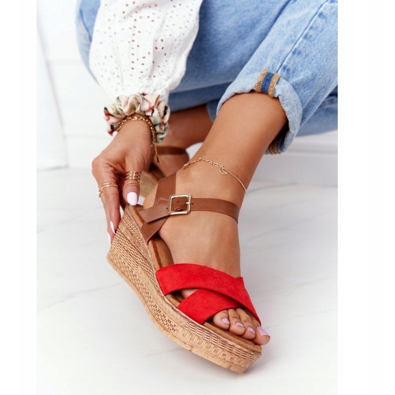 S.Barski Sandaler på kil S. Barski GD-38 röd brun 1