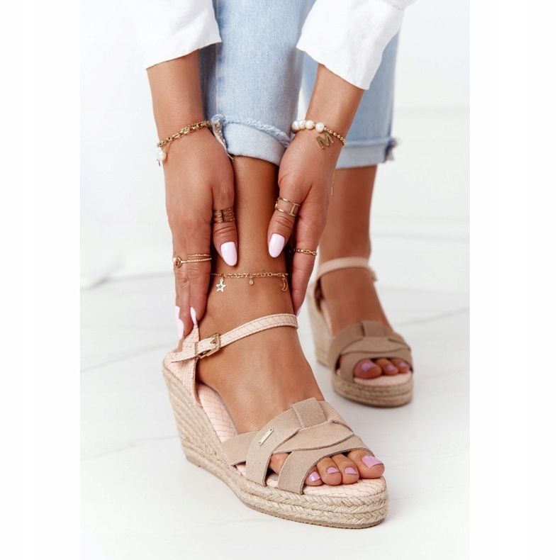 Läder Wedge Sandaler Big Star HH274380 Beige 2