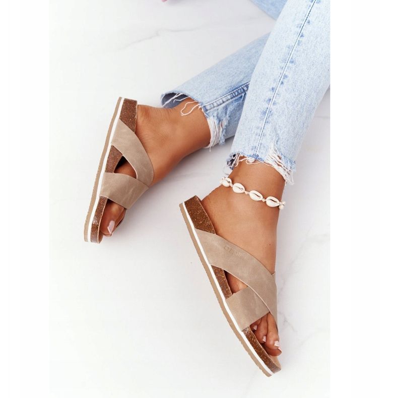 Läderprofilerade tofflor Big Star HH274593 Beige 1