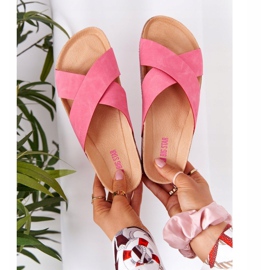 Läderprofilerade tofflor Big Star HH274597 Fuchsia rosa 1
