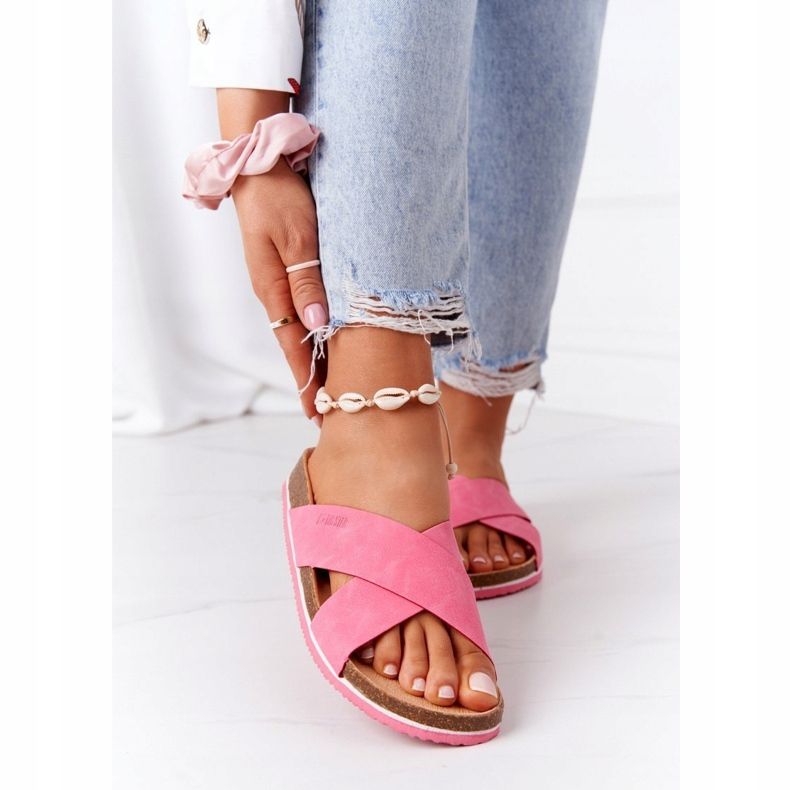 Läderprofilerade tofflor Big Star HH274597 Fuchsia rosa 2