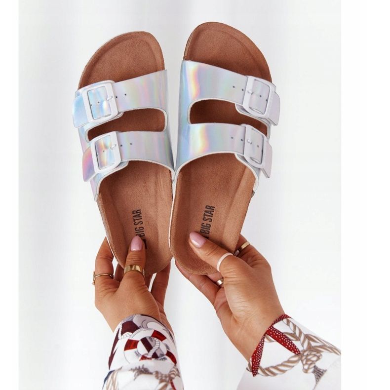 Läderprofilerade tofflor Big Star HH274895 Silver silver- 1