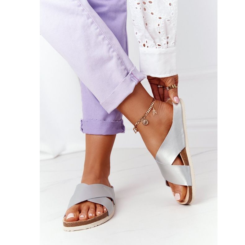 Läderprofilerade tofflor Big Star HH274650 Silver 2