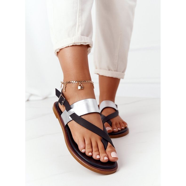 Läder Sandaler Flip-flops Big Star HH274712 Svart och silver silver- 2