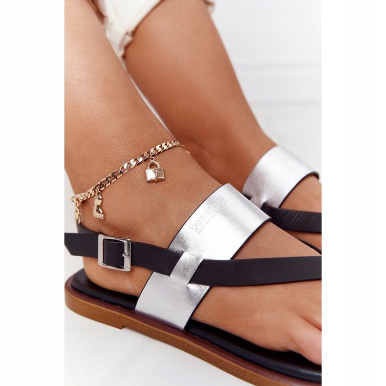 Läder Sandaler Flip-flops Big Star HH274712 Svart och silver silver- 1