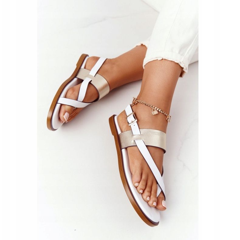 Läder Sandaler Flip-flops Big Star HH274714 Vit och guld gyllene 1