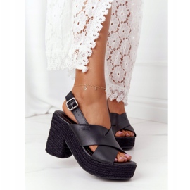 Big Star Svarta sandaler på en hög klack med en fläta stor stjärna HH274387 2