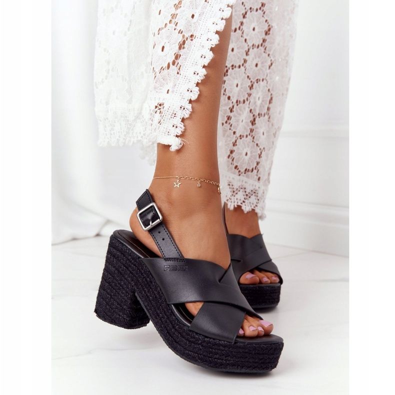 Big Star Svarta sandaler på en hög klack med en fläta stor stjärna HH274387 2