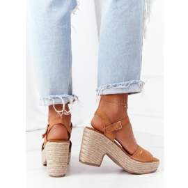 Big Star Sandaler på hög klack med en flätad stor stjärna HH274394 kamel brun 2