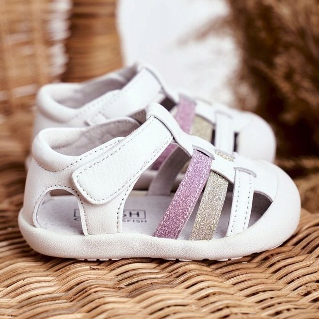 Apawwa Barnsandaler med kardborreglitter Vit Ontario rosa gyllene 3