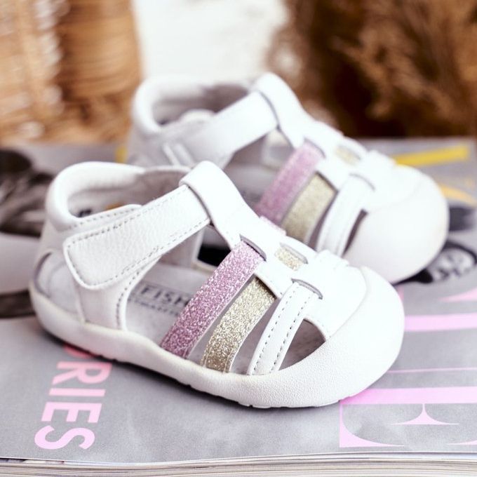 Apawwa Barnsandaler med kardborreglitter Vit Ontario rosa gyllene 1