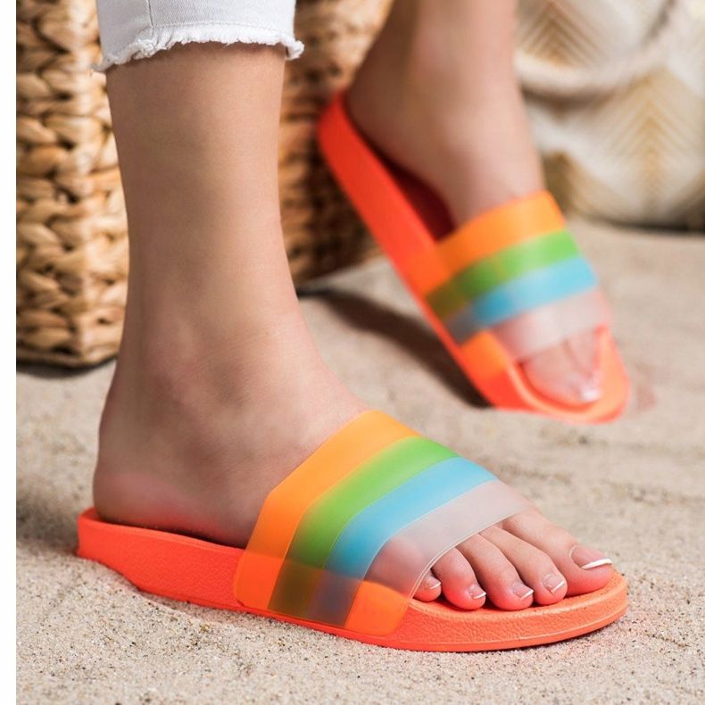 Bona Bekväma flip-flops med färgglada ränder orange 2