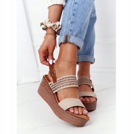 S.Barski Openwork Wedge Sandals S. Barski GD-47 Beige 2