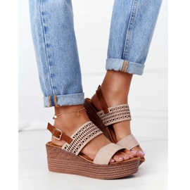 S.Barski Openwork Wedge Sandals S. Barski GD-47 Beige 1