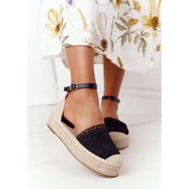 Spets Espadrilles på en flätad svart Larissa -plattform beige 2