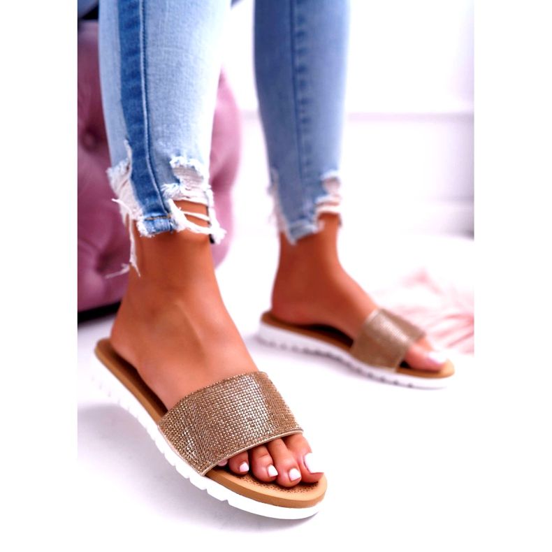 Lu Boo Tofflor med guldpalett för kvinnor gyllene 2