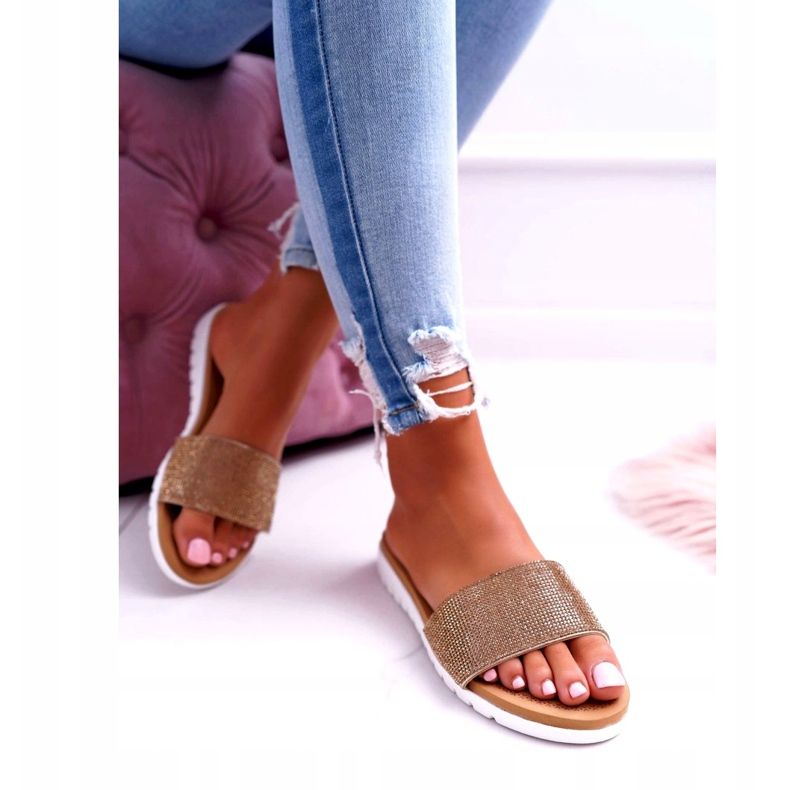 Lu Boo Tofflor med guldpalett för kvinnor gyllene 1