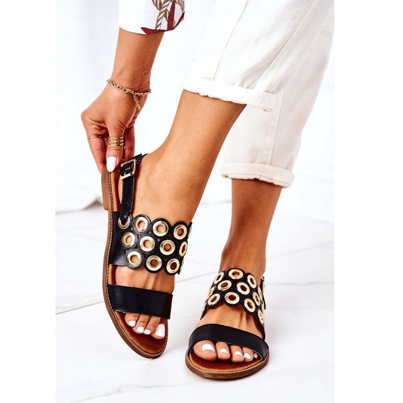 Lewski Shoes Läder openwork sandaler Lewski skor 3042 svart 2