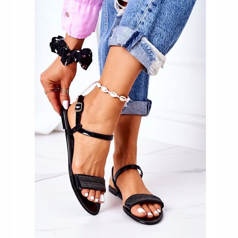 LU BOO Gummisandaler med svart Beach Time Glitter 2